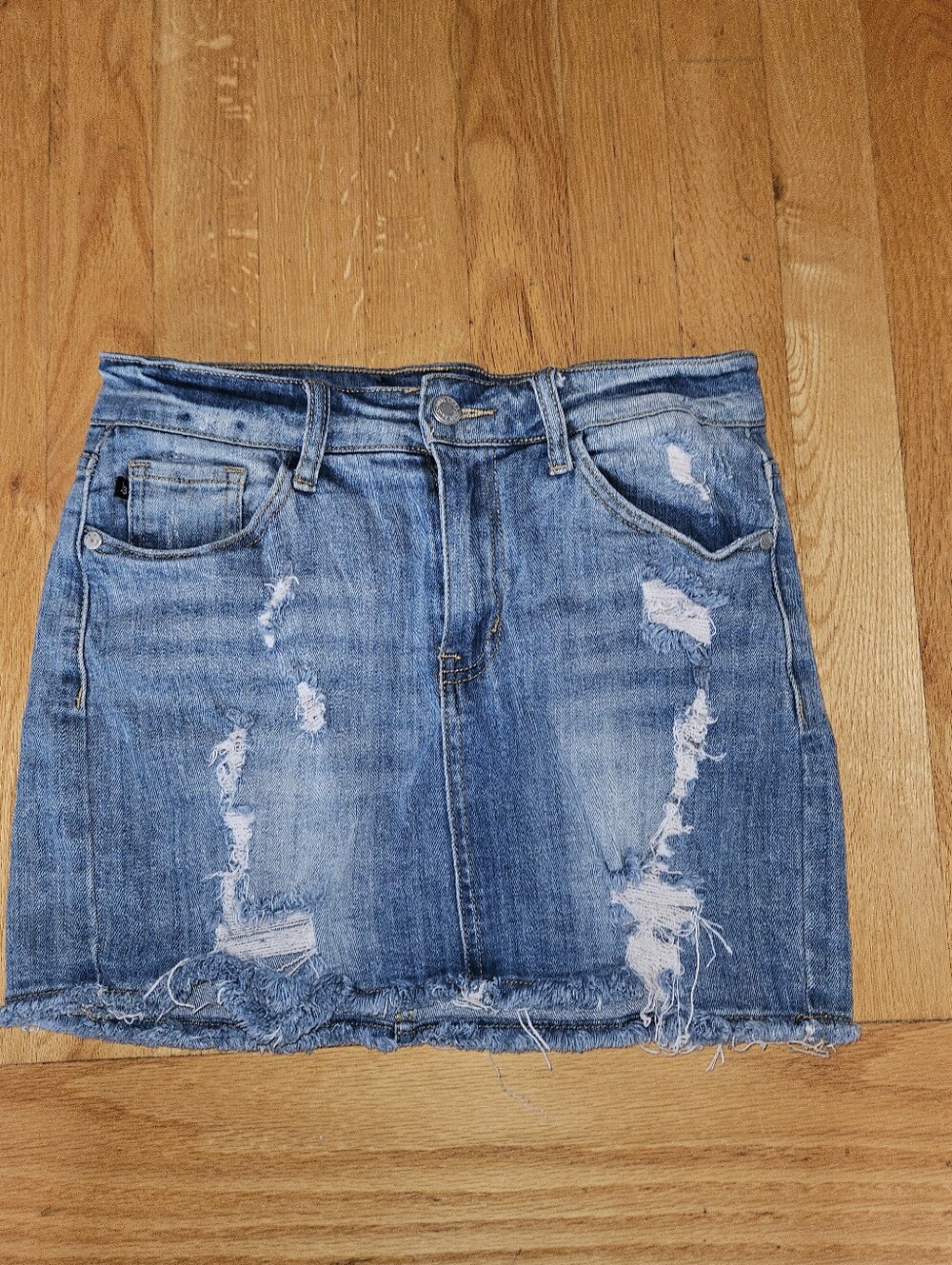 Denim Distressed Mini Skirt - Blue